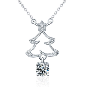Vintage S925 sterling silver Christmas tree necklace with sparkling moissanite pendant