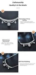 Detail of Moissanite necklace featuring 360-degree polished silver and four-prong setting