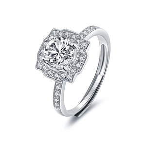 Classic S925 sterling silver ring featuring a 1-carat round moissanite with halo setting