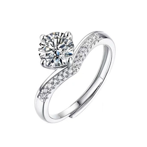 Bague couronne en argent 925 avec moissanite 1ct et anneau poli en forme de coeur