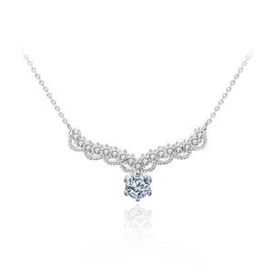 925 sterling silver deer antler necklace with round moissanite pendant and v-shaped wave design