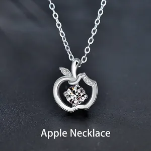 925 Sterling Silver Moissanite Apple Pendant Necklace Elegant Hollow Fruit Clavicle Chain Christmas Eve Jewelry Gift With GRA Certificate For Women