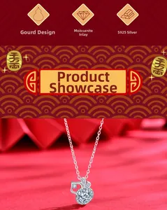 Détail du collier pendentif gourde en argent 925 orné d'une pierre de moissanite brillante