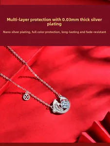 Detailed view of sterling silver koi fish pendant with moissanite on red silk