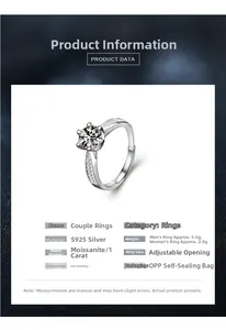 Details für Partnerringe aus S925 Sterlingsilber mit 1 Karat Moissanit-Diamanten