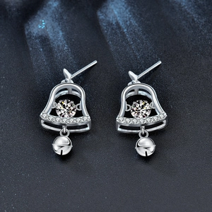 Sparkling Moissanite Christmas bell earrings in 925 silver with elegant tassels