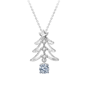 Halskette aus 925er Sterlingsilber mit Weihnachtsbaum, Moissanit und Stern-Anhänger