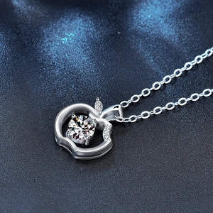 S925 sterling silver apple pendant necklace with sparkling moissanite on starry background