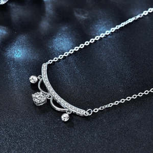 Elegant S925 sterling silver lace necklace with moissanite pendant and bell charms