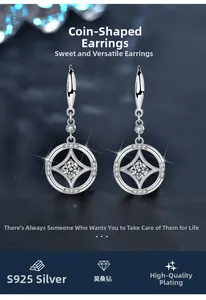 Detail view of 925 silver Chinese vintage coin earrings with Moissanite stone accents
