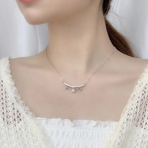 S925 sterling silver lace necklace featuring a curved pavé moissanite bell pendant