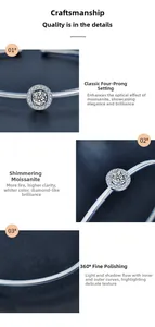 Macro shot of 4-prong moissanite setting and polished silver surface of the bangle