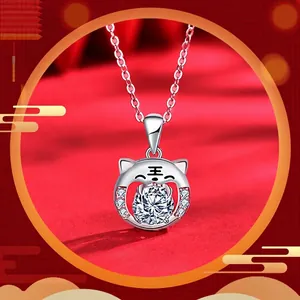 925 Sterling Silver Moissanite Tiger Pendant Necklace For Women Chinese Zodiac Tiger Head Clavicle Chain Jewelry Gift