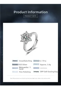 Macro detail of snowflake moissanite ring showing 925 sterling silver and adjustable band