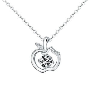 S925 sterling silver apple pendant necklace featuring a brilliant moissanite stone