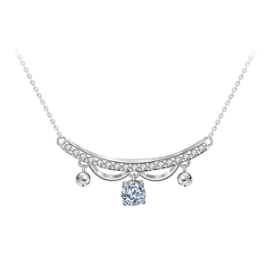 S925 sterling silver lace necklace with moissanite pendant and polished silver spheres