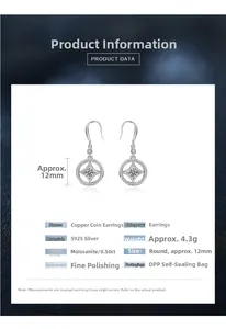 Detail view of 0.5ct moissanite S925 silver earring with ancient coin pattern and small gems