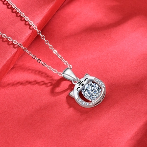 925 silver zodiac tiger necklace with moissanite pendant on a red textured background