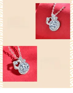 Détail du pendentif gourde en argent 925 serti de pierres de moissanite brillantes
