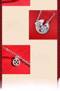 Macro detail of 925 silver koi pendant with sparkling round moissanite and polished finish