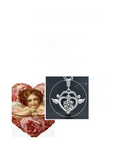 Dettaglio della collana cuore freccia di Cupido con ali d'argento e ciondolo Moissanite