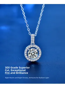 Close-up of 925 silver moissanite pendant featuring 3EX cut and 58 facets brilliance