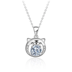 925 Sterling Silver Tiger Pendant Necklace with Moissanite stone and pave accents