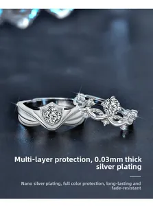 Detail of silver couple rings showing the premium 0.03 silver plating craft and finish