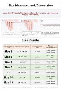Size guide for moissanite silver rings including US and HK sizing conversion chart