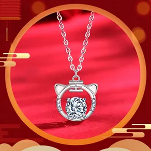Collana con Ciondolo Tigre dello Zodiaco in Argento Sterling S925 Moissanite Gioielli da Collo Originali Stile Cinese per Donna