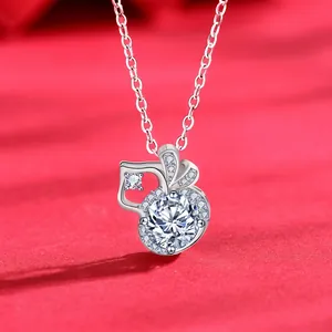 Collier Pendentif Gourde en Argent Sterling 925 et Moissanite pour Femme Coupe Ronde Plaqué Or Blanc Bijoux de Mode Cadeau