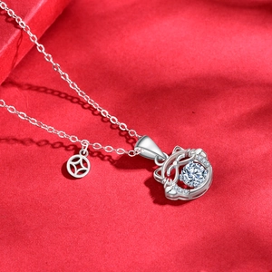 Chinese style S925 silver lucky cat pendant necklace with Moissanite stone on red background