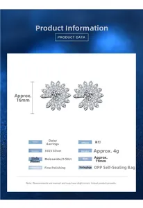 Detailed view of S925 silver daisy earrings with 50 point moissanite center stone