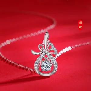 Collana con Pendente in Argento Sterling 925 Moissanite Sacchetto della Fortuna Fiocco Pietra Danzante Gioielli Vintage per Donna
