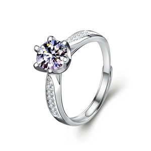 Anello in argento sterling 925 con moissanite a sei griffe e diamanti laterali