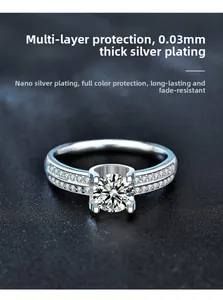 Close-up of 925 sterling silver ring featuring double-row pave diamonds and nano-plating