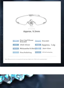 Detailed size chart of S925 silver clover bracelet with 0.5ct moissanite diamond