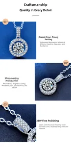 Macro view of 925 silver moissanite necklace showing four-prong halo setting and polish