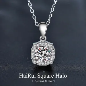 925 Sterlingsilber Moissanit Halskette Quadrat Halo Moissanit Anhänger Schmuck Für Damen Elegante Geometrische Kette Halskette Geschenk