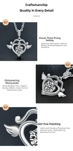 Dettaglio del ciondolo a cuore in Moissanite argento S925 con incastonatura a 3 griffe