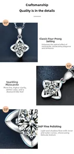 Dettaglio macro del ciondolo a quadrifoglio in moissanite con incastonatura a 4 griffe