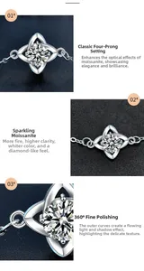 Macro detail of moissanite clover bracelet in S925 sterling silver with four-prong setting