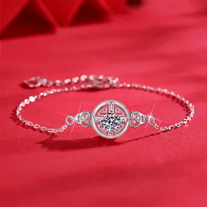 925 Sterling Silver Moissanite Bracelet For Women Elegant Chinese Style Ruyi Coin Pattern Traditional Adjustable Jewelry Gift
