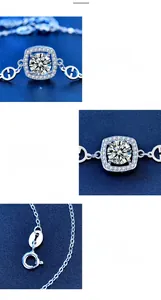 Macro detail of S925 silver moissanite bracelet with H-link chain and 4-prong setting