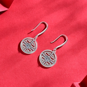 Boucles d'oreilles monnaie en argent 925 avec moissanite au design géométrique creux