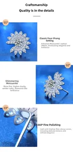 Detailed view of daisy moissanite stud earring with classic four-prong setting