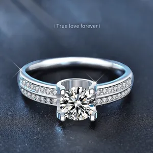 925 Sterling Silver Moissanite Ring For Women 1 Carat Bull Head Double Row Stones Wedding Engagement Jewelry Ring With GRA Certificate