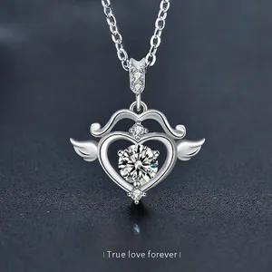 Collana in Argento Sterling 925 Con Cuore e Freccia di Cupido Pendente Ali d'Angelo Catena Clavicola Gioielli Romantici Donna
