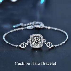 925 Sterling Silver Moissanite Bracelet For Women Square Halo Pendant Geometric H Link Chain Luxury Jewelry Birthday Gift