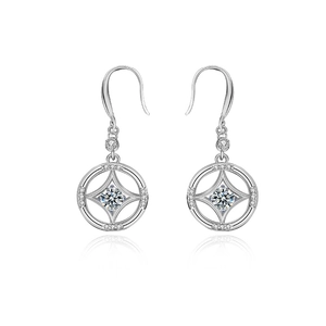 925 silver Chinese vintage drop earrings with sparkling moissanite in circular starburst frame